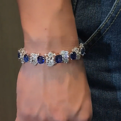 Jzora Handmade Vintage Glamour Blue Floral Link Bracelet