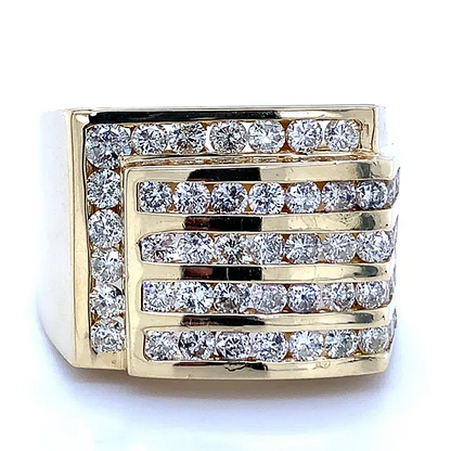 Jzora Handmade Multiple Tiers Channel Set Round CZ Angled Men's Band Ring