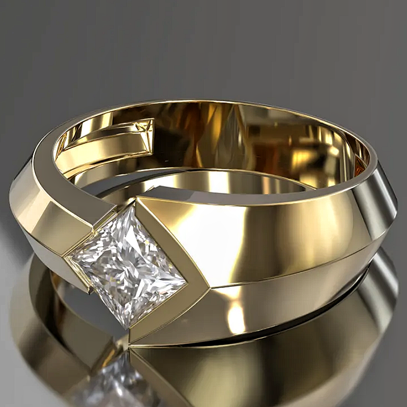 Jzora handmade princess-cut architectural statement men's ring