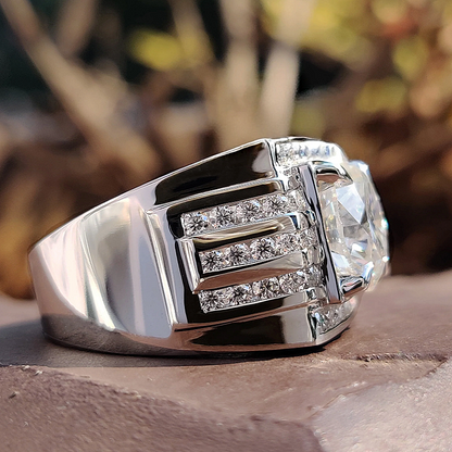 Jzora Handmade 4.77ct Round Brilliant Cut Trio Channel Set Unique Men's Engagement Ring