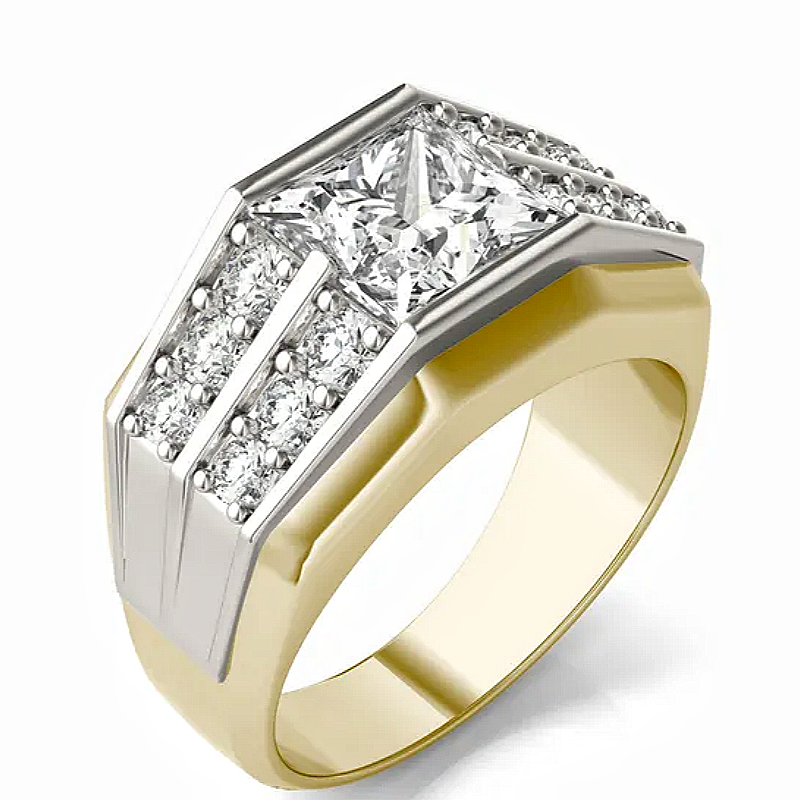 Jzora handmade modern two-tone princess cut structured brilliance men's ring