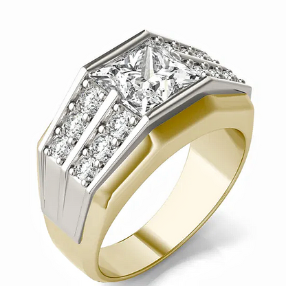 Jzora handmade modern two-tone princess cut structured brilliance men's ring
