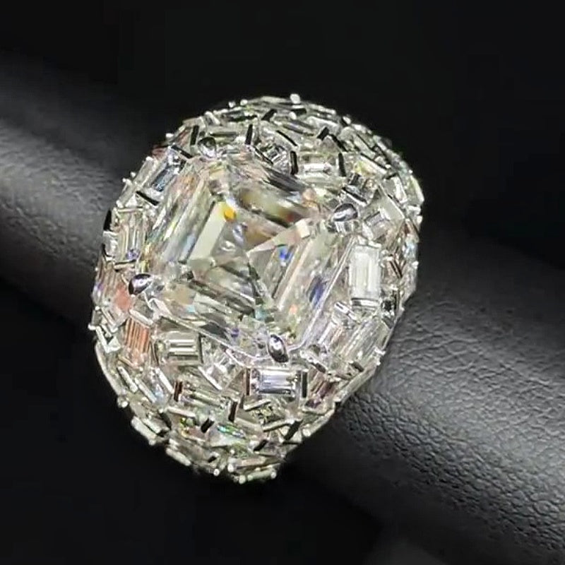 Jzora handmade luxury asscher cut full emerald iced-out ring