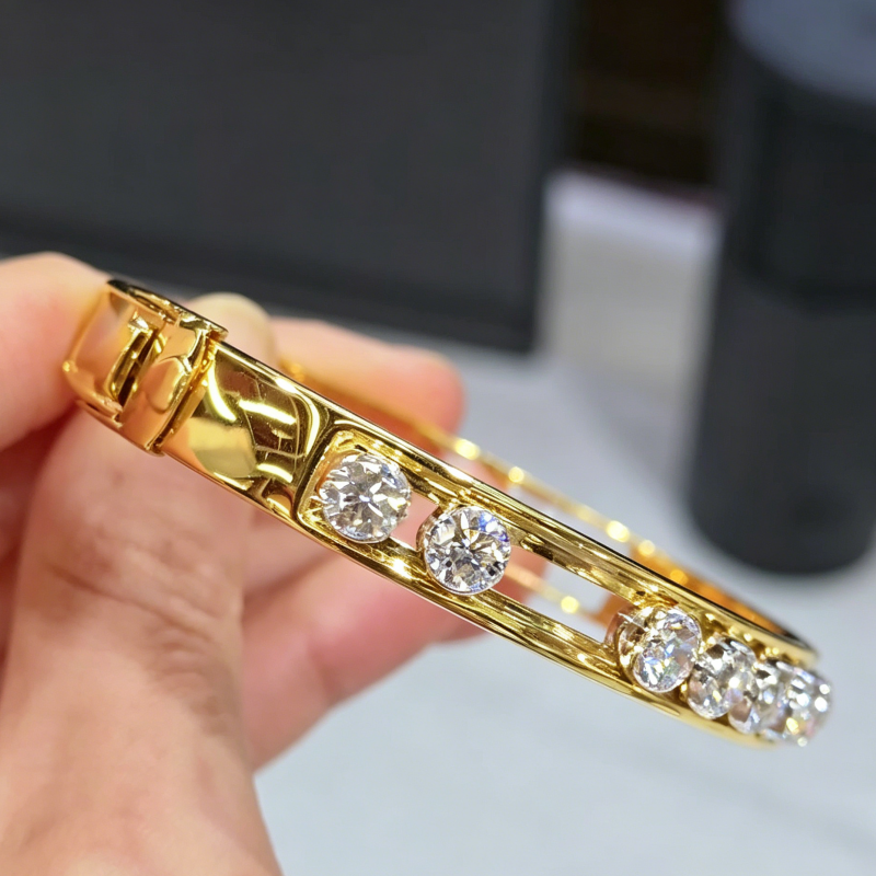 Jzora Handmade Sliding Round CZ Gold Tone Women’s Bangle Bracelet