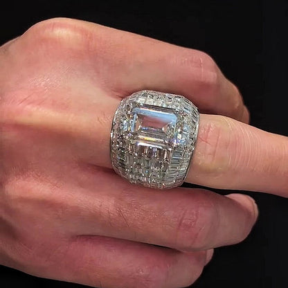 Jzora handmade massive emerald cut men's bold wide band ring