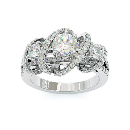 Jzora handmade round cut triple-stone crisscross pavé halo moissanite ring