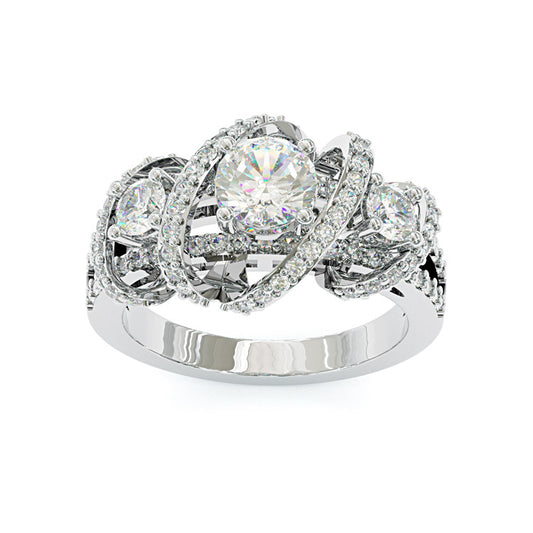 Jzora handmade round cut triple-stone crisscross pavé halo moissanite ring