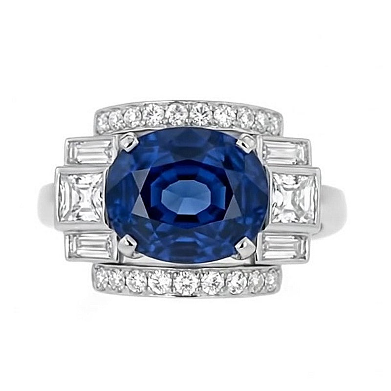 Jzora Handmade Luxury Sapphire Oval CZ Vintage Men's Ring