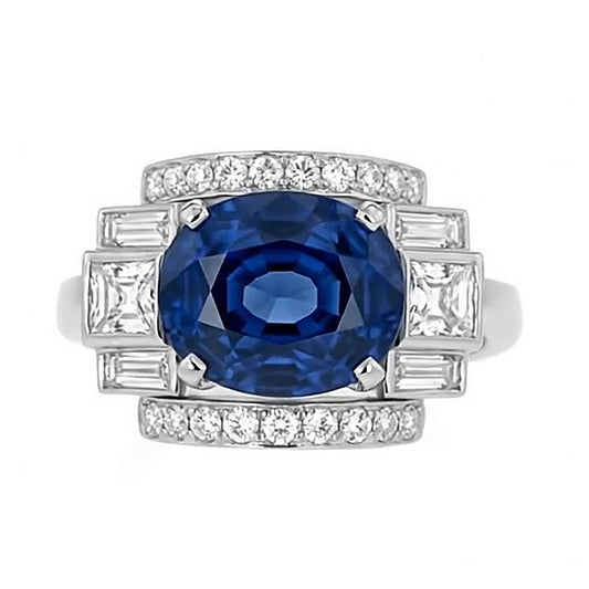 Jzora Handmade Luxury Sapphire Oval CZ Vintage Men's Ring