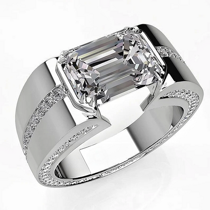 Jzora handmade precision-set 3ct emerald-cut statement men's band ring