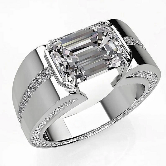 Jzora handmade precision-set 3ct emerald-cut statement men's band ring