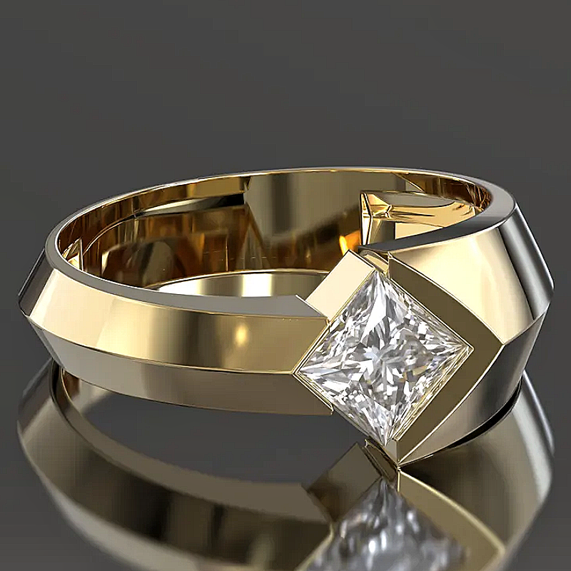 Jzora handmade princess-cut architectural statement men's ring
