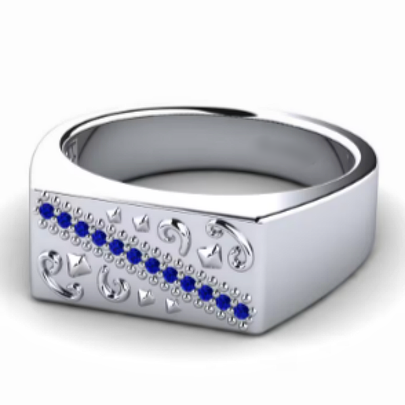 Jzora handmade classic sapphire line engraved men’s band ring