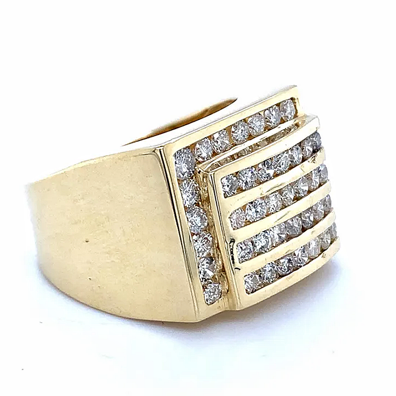 Jzora Handmade Multiple Tiers Channel Set Round CZ Angled Men's Band Ring