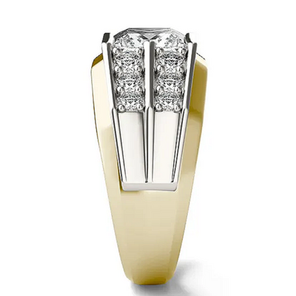 Jzora handmade modern two-tone princess cut structured brilliance men's ring