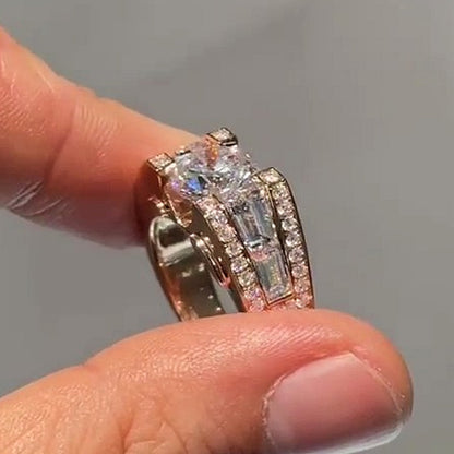 Jzora handmade 3ct round brilliant center baguette halo luxury statement men's ring