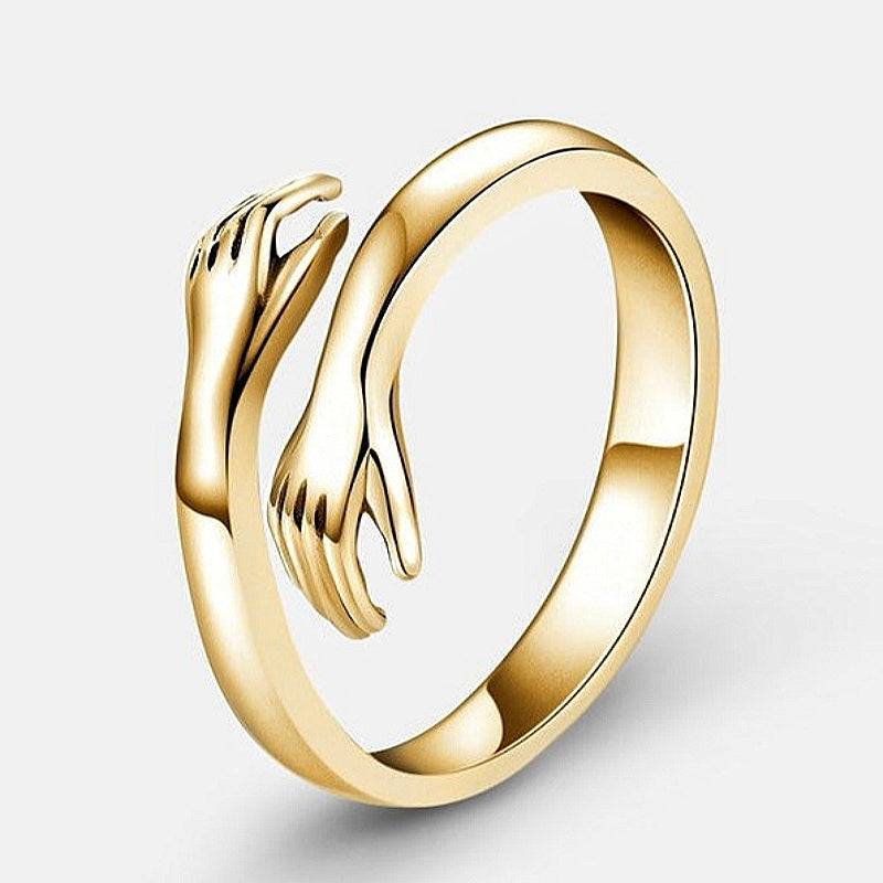 Jzora handmade hugging hands open band style minimalist sterling silver ring