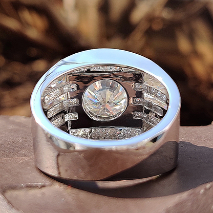 Jzora Handmade 4.77ct Round Brilliant Cut Trio Channel Set Unique Men's Engagement Ring