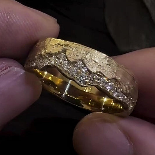 Jzora handmade gold eroding matte finish men's ring