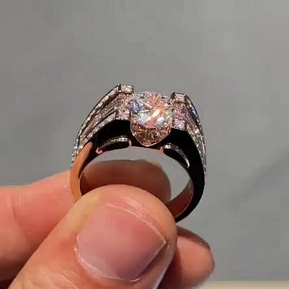 Jzora handmade 3ct round brilliant center baguette halo luxury statement men's ring