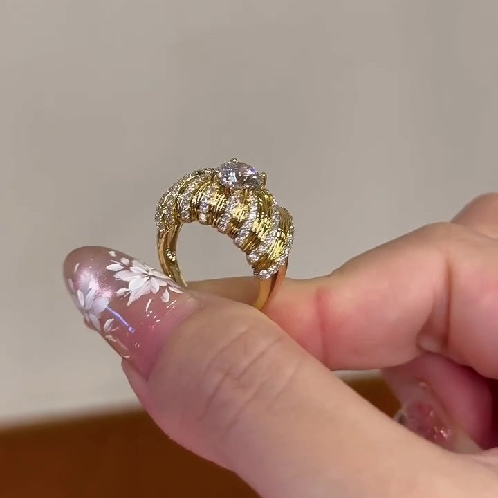 Jzora handmade gold-color round cut retro thick ring