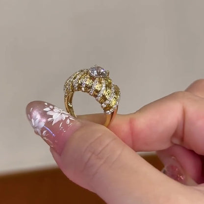Jzora handmade gold-color round cut retro thick ring