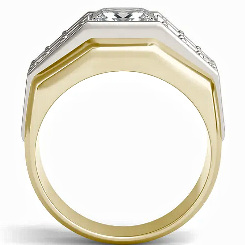 Jzora handmade modern two-tone princess cut structured brilliance men's ring