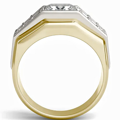 Jzora handmade modern two-tone princess cut structured brilliance men's ring