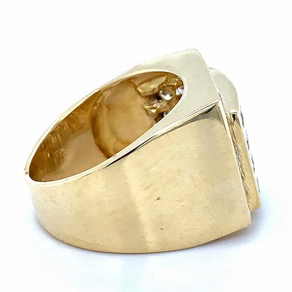 Jzora Handmade Multiple Tiers Channel Set Round CZ Angled Men's Band Ring