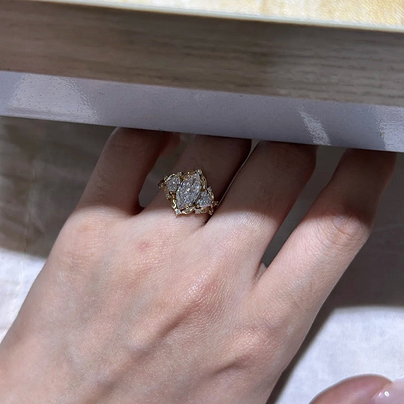 Jzora Handmade 1CT Marquise‑Cut Three‑Stone Vintage Filigree Luxe Sterling Silver Promise Ring