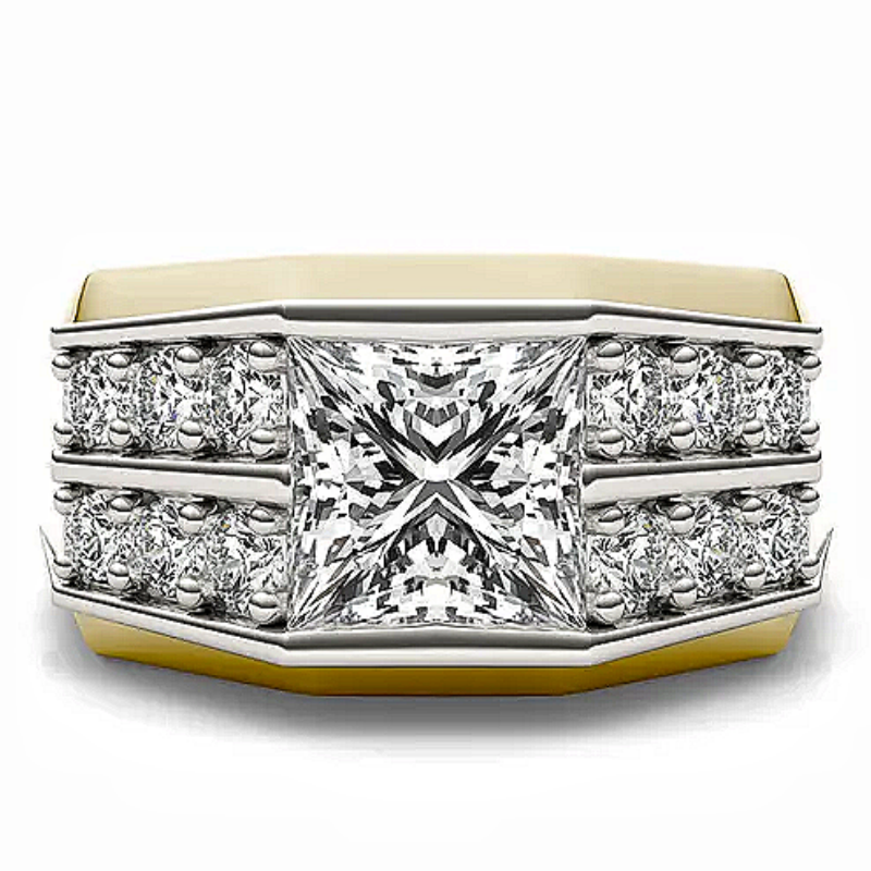 Jzora handmade modern two-tone princess cut structured brilliance men's ring