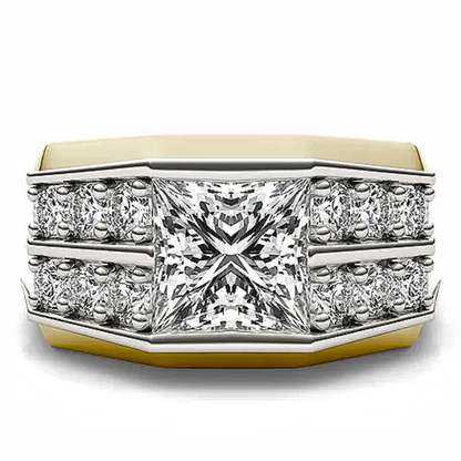 Jzora handmade modern two-tone princess cut structured brilliance men's ring