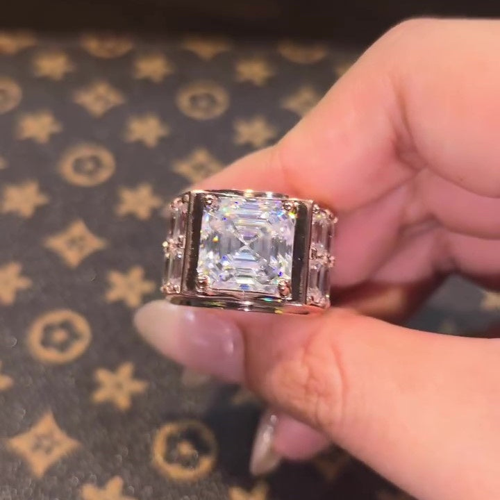 Jzora Handmade Vintage Asscher Cut Men's Statement Wide Band Ring