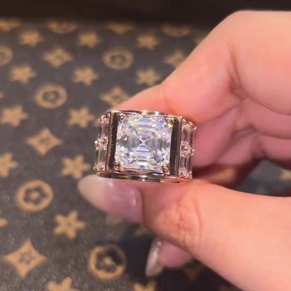 Jzora Handmade Vintage Asscher Cut Men's Statement Wide Band Ring