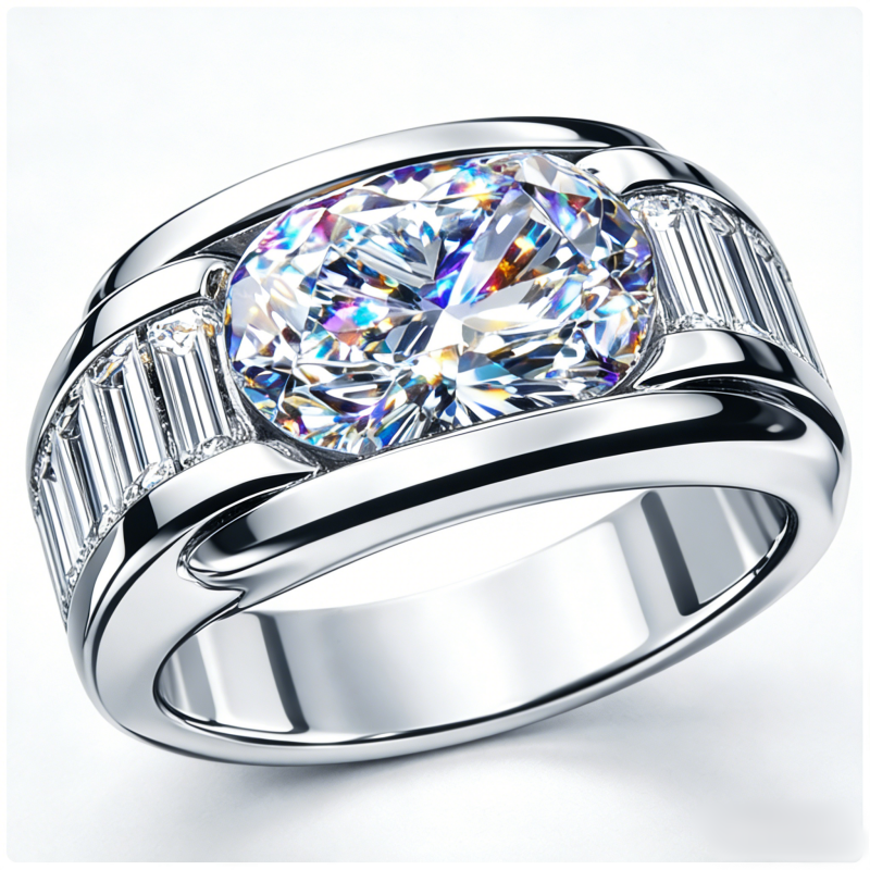 Jzora Handmade Iced Out Oval Cut Modern Luxury Men's Ring