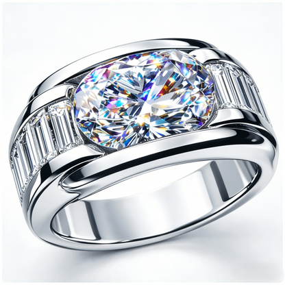 Jzora Handmade Iced Out Oval Cut Modern Luxury Men's Ring