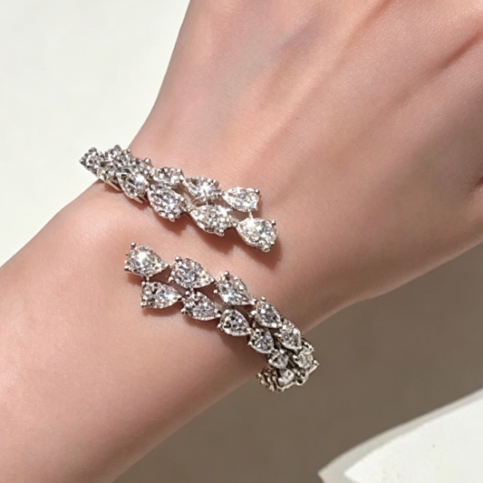Jzora Handmade Romantic Leaf Pear CZ Intertwined Women’s Tennis Bracelet