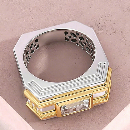 Jzora Handmade Art Deco Two‑Tone Baguette Cut Men’s Wedding Band Ring