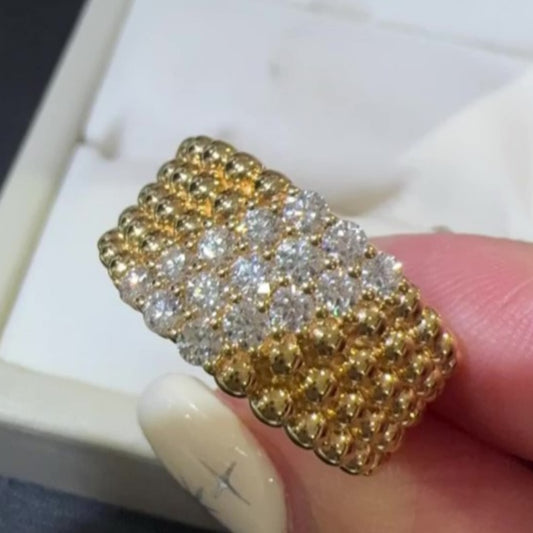 Jzora handmade vintage-inspired gold beaded wide women's band ring