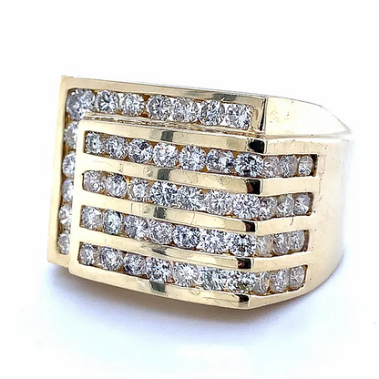 Jzora Handmade Multiple Tiers Channel Set Round CZ Angled Men's Band Ring