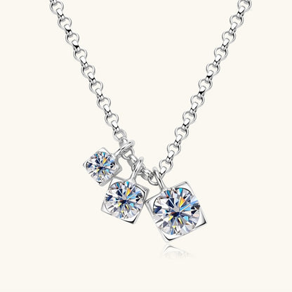 Jzora handmade 0.9ct round cut glamorous three-stone moissanite sterling silver necklace