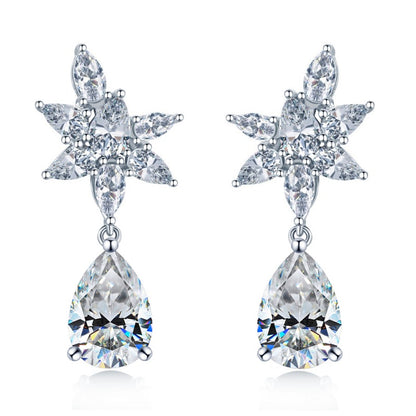 Jzora handmade elegant & glamorous pear cut floral teardrop sterling silver stud earrings