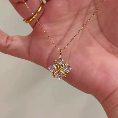 Jzora handmade gold-tone cross round cut cluster moissanite sterling silver necklace