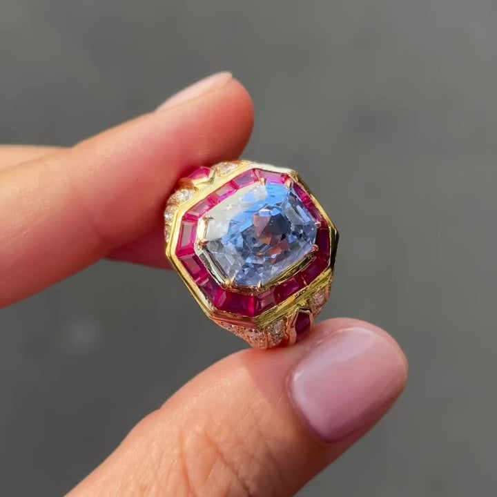 Jzora handmade radiant cut with ruby accents sparkling ring