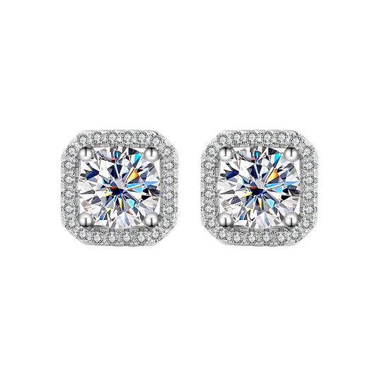 Jzora Classic 1ct Moissanite Sparkling Halo Sterling Silver Stud Earrings