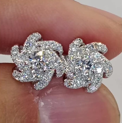 Jzora Handmade Spiral Flower Round Cut Moissanite Stud Earrings