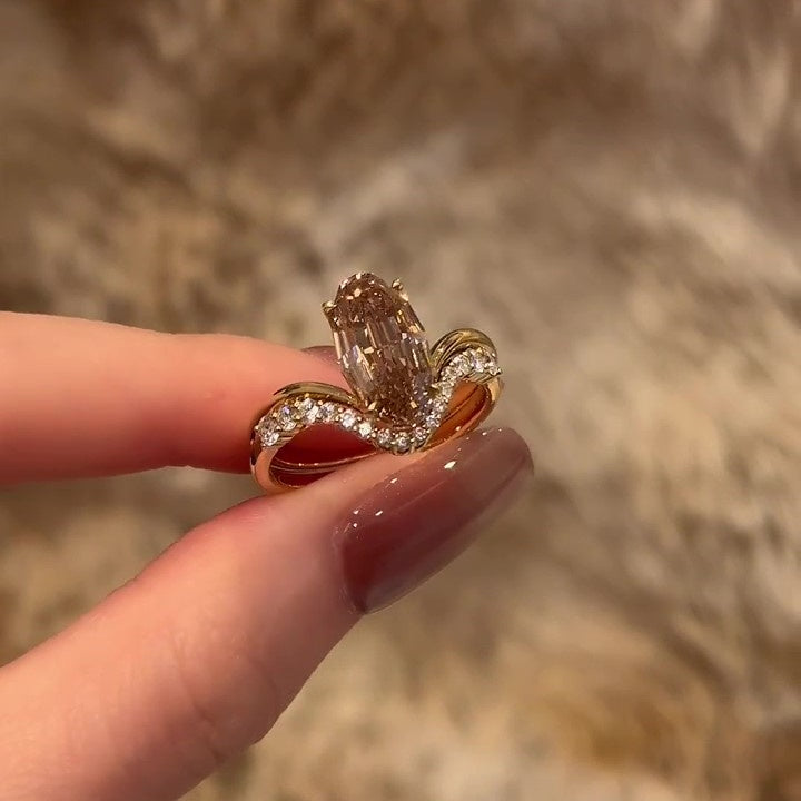 Jzora Handmade Champagne Gemstone 2.5CT Oval Cut Fashion Sparkling Ring Set