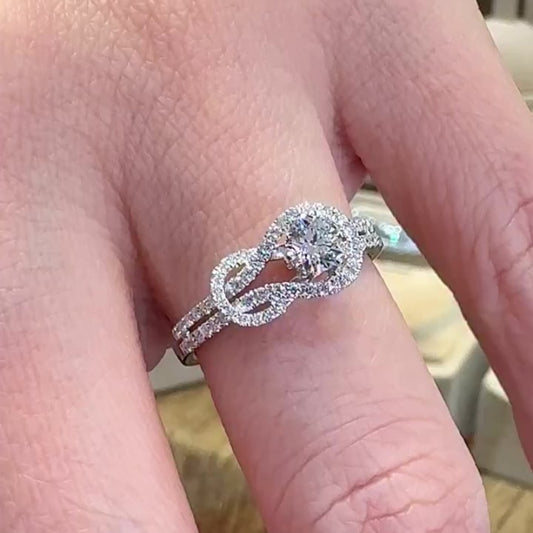 Jzora handmade 2ct round cut elegant infinity halo moissanite sterling silver engagement ring