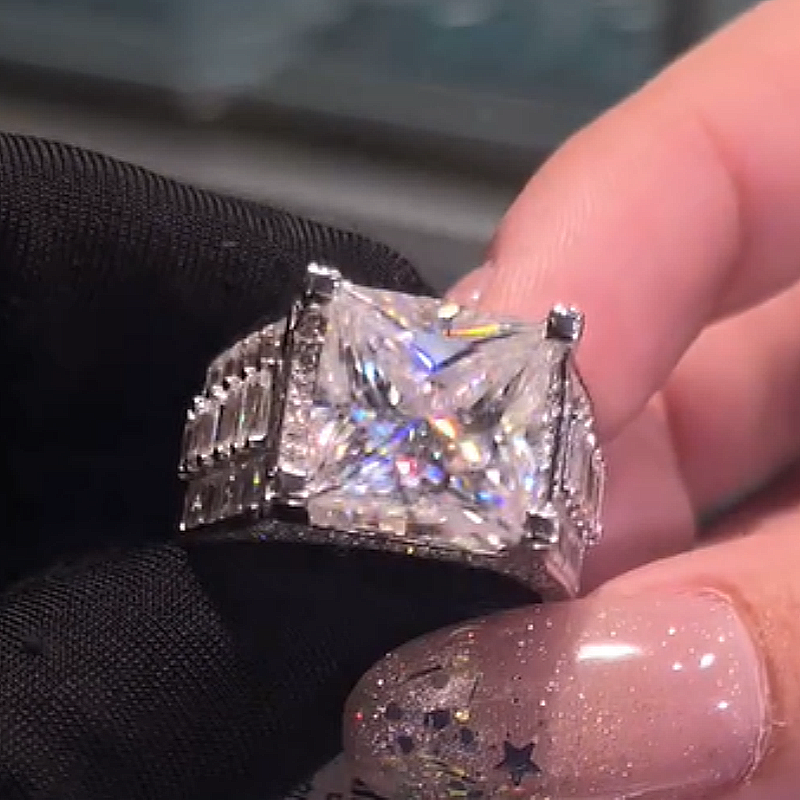 Jzora Handmade Princess Cut Moissanite Sophisticated Women’s Wide Band Ring