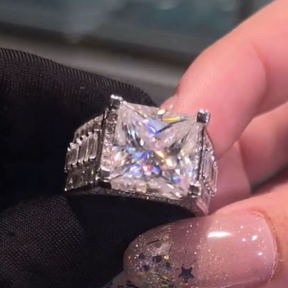 Jzora Handmade Princess Cut Moissanite Sophisticated Women’s Wide Band Ring